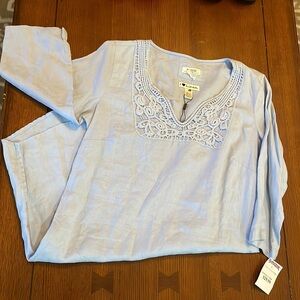 Malvin I ❤ Linen Dress. Blue. Size 10. Lace embellished at yoke. NWT